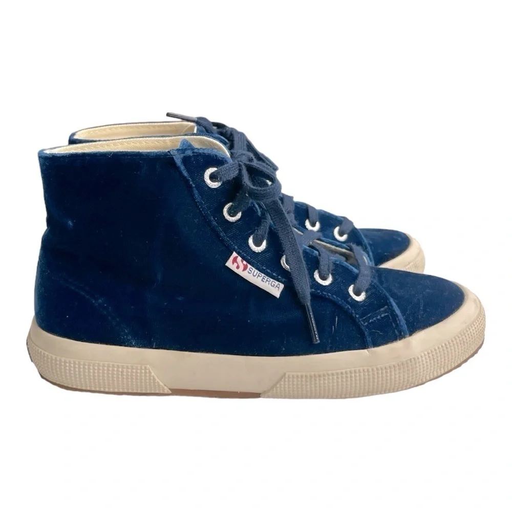 Superga Womens Blue  velvet high top sneakers size 6.5